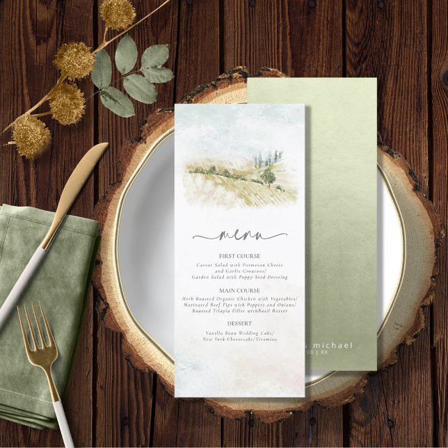 Watercolor Landscape Wedding Menu V2 Sage ID786 (Creator Uploaded)