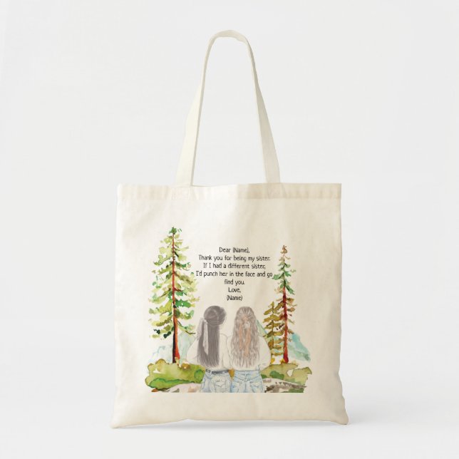 Watercolor Landscape with 2 Girls Custom Message Tote Bag (Front)