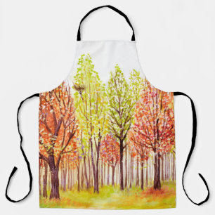 Watercolor landscape with autumn trees apron