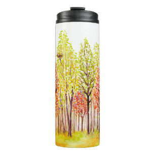 Watercolor landscape with autumn trees thermal tumbler