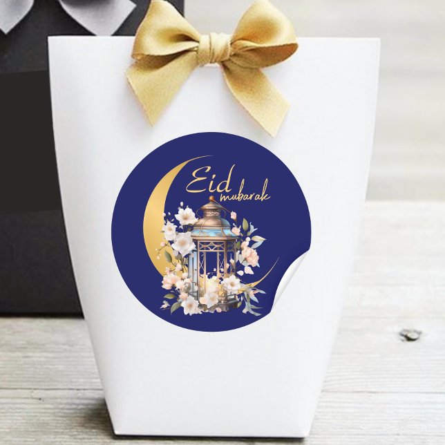Watercolor lantern Eid Mubarak Classic Round Sticker (Creator Uploaded)