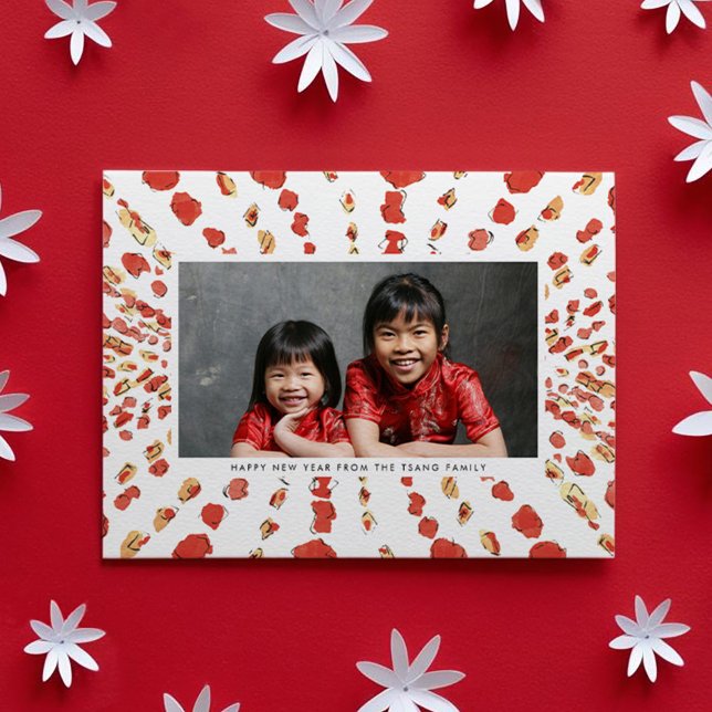 Watercolor Lanterns Chinese Lunar New Year Photo Holiday Card (Watercolor Lanterns Chinese Lunar New Year Photo Holiday Card)