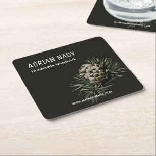 Watercolor Larch Cone Rustic Elegant Square Paper Coaster