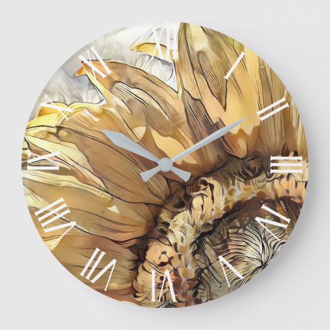 Watercolor Large Sunflower Elegant Collection Clock (Front)