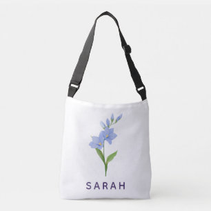 Watercolor Larkspur royalty Custom Name Crossbody Bag