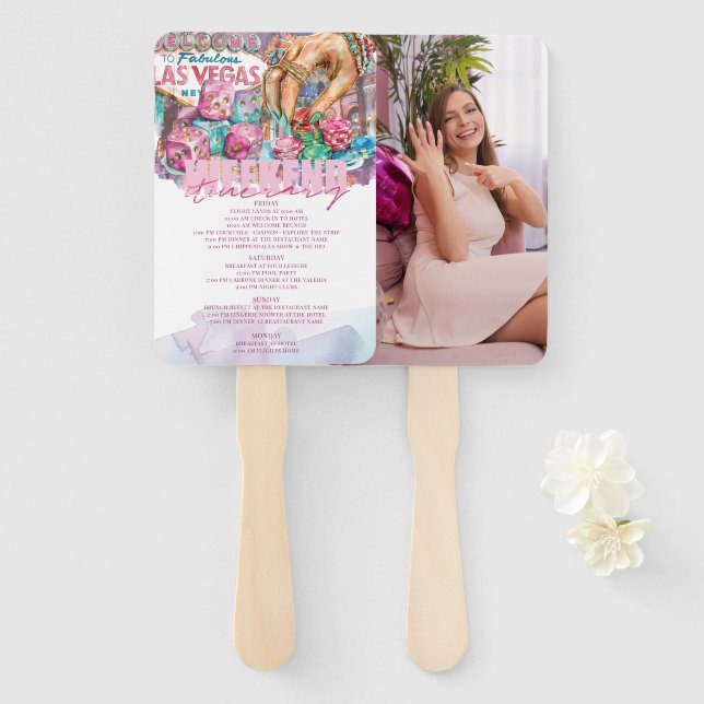 Watercolor Las Vegas Bachelorette Itinerary Photo Hand Fan (Front and Back)