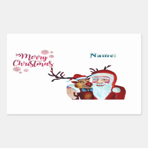 Watercolor Laughing Santa Claus Rudolf Smiling Cof Rectangular Sticker