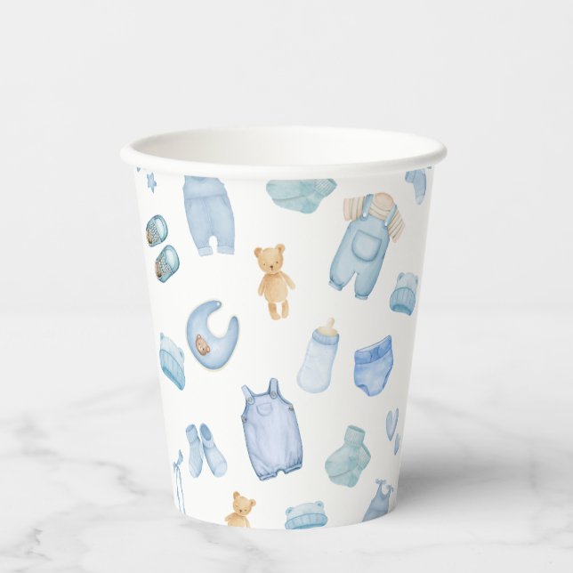 Watercolor Laundry Blue Greenery Baby Shower  Paper Cups (Front)