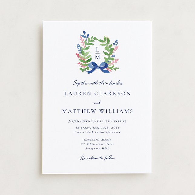 Watercolor Laurel Crest Wedding Invitation (Creator Uploaded)