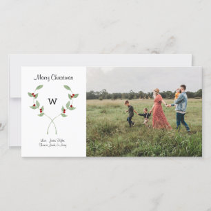 Watercolor Laurel & Plaid Photo Christmas Card