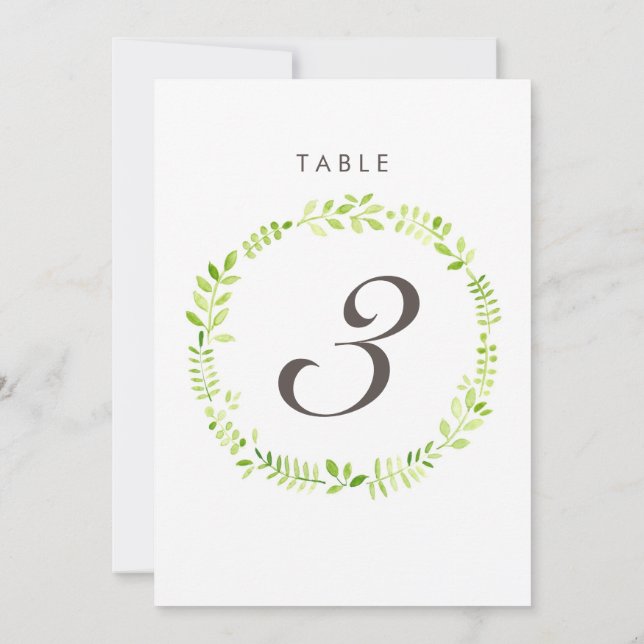 Watercolor Laurel Table Number Card (Back)