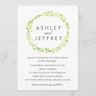 Watercolor Laurel with Patterned Back Invitation