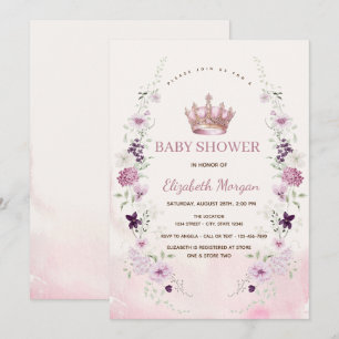 Watercolor  Lavander Floral Arch Crown Baby Shower Invitation