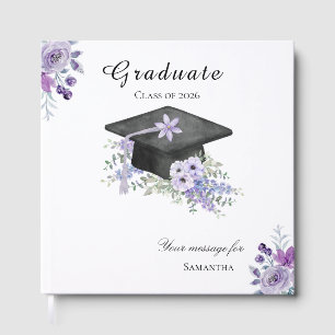 Watercolor Lavander Purple Floral Graduation Guest Book