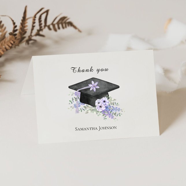 Watercolor  Lavander Purple Floral Graduation  Thank You Card (Creator Uploaded)
