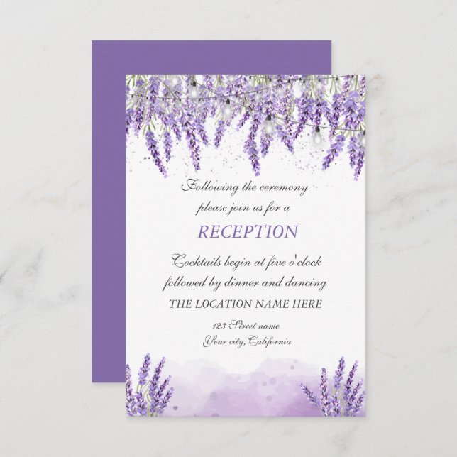 Watercolor Lavander String Lights Reception  Invitation (Front/Back)