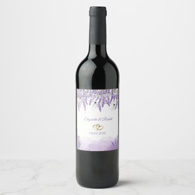 Watercolor Lavander String Lights  Wine Label (Front)
