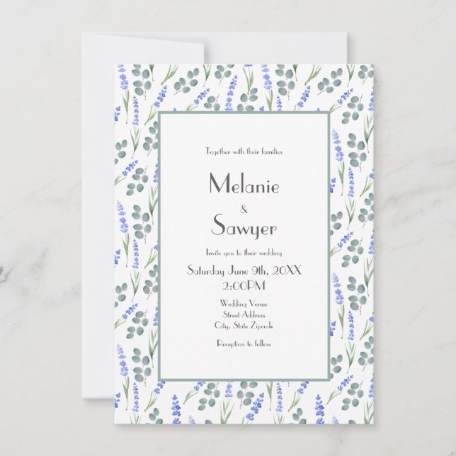 Watercolor Lavender and Eucalyptus Pattern Invitation (Front)