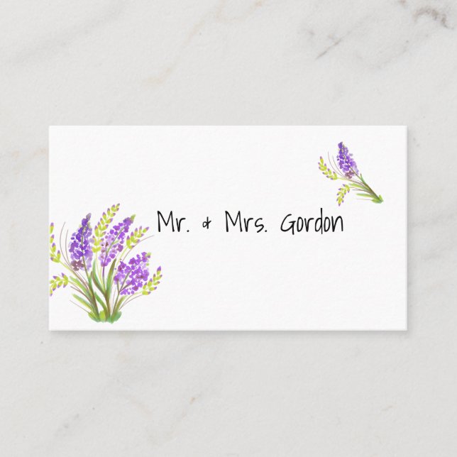 Watercolor Lavender and Green Florals Place Card (Front)