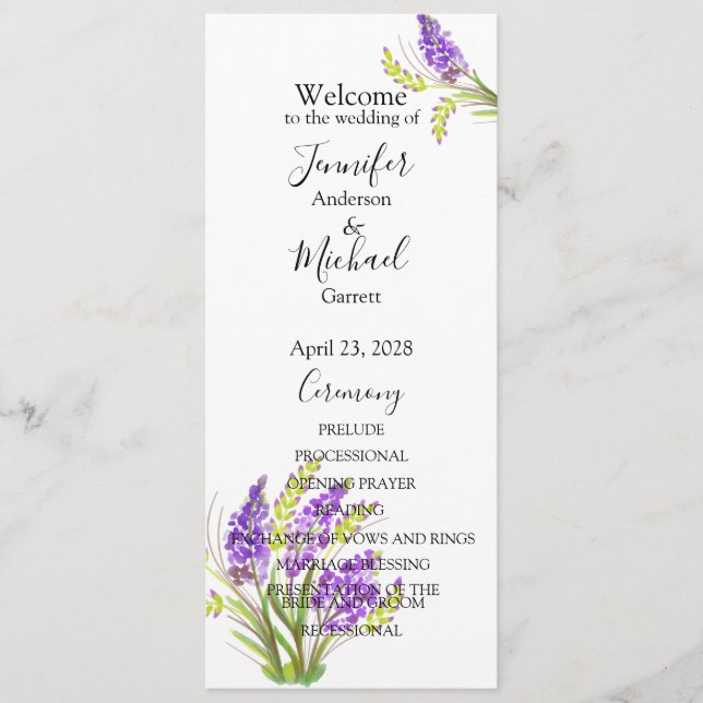 Watercolor Lavender and Green Florals Programme (Front)