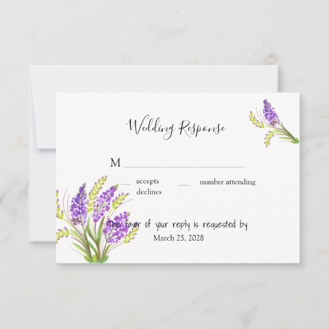 Watercolor Lavender and Green Florals RSVP Card (Front)