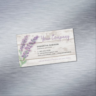 Watercolor Lavender and Wood Essential Oil Magnetic Business Card