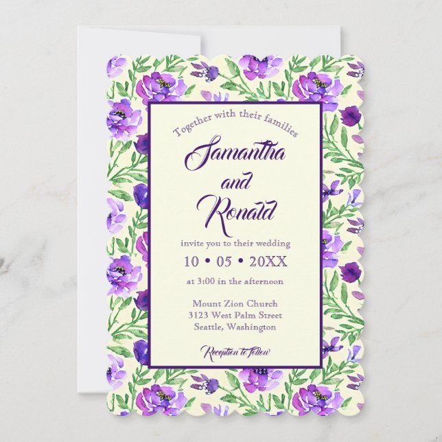 Watercolor Lavender Blossoms Botanical Wedding Invitation (Front)