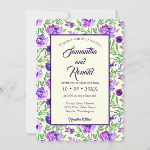 Watercolor Lavender Blossoms Botanical Wedding Invitation