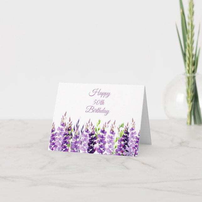 Watercolor Lavender Border Birthday Card (Front)