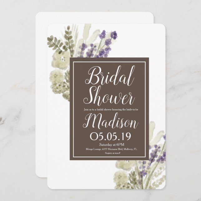 Watercolor Lavender Bouquet Botany Bridal Shower Invitation (Front/Back)