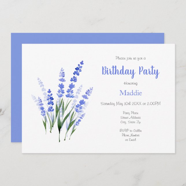 Watercolor Lavender Bouquet Invitation (Front/Back)