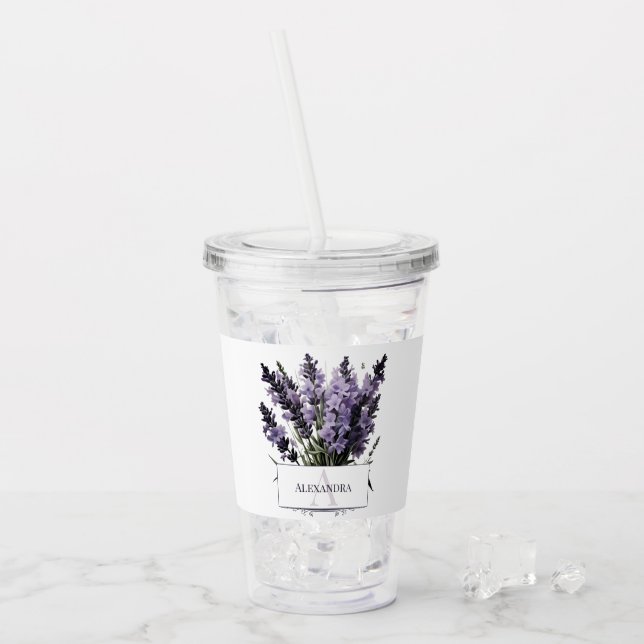 Watercolor Lavender Bouquet Personalised Acrylic Tumbler (Front Ice)