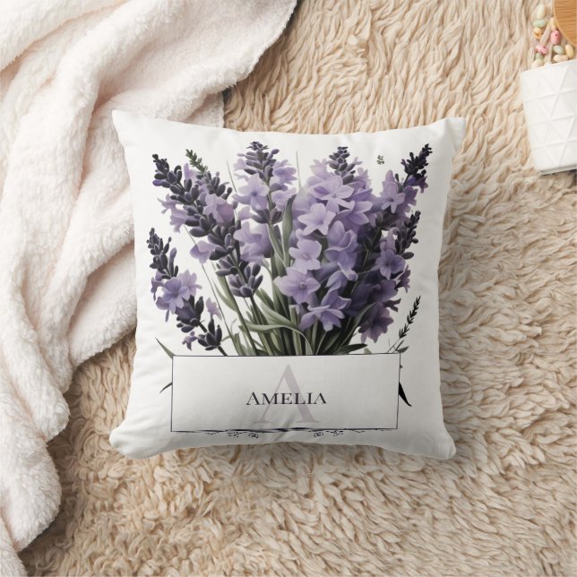 Watercolor Lavender Bouquet Personalised Cushion (Blanket)