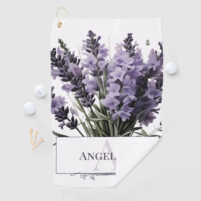 Watercolor Lavender Bouquet Personalised Golf Towel (InSitu)