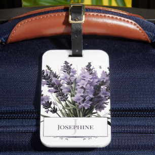 Watercolor Lavender Bouquet Personalised Luggage Tag