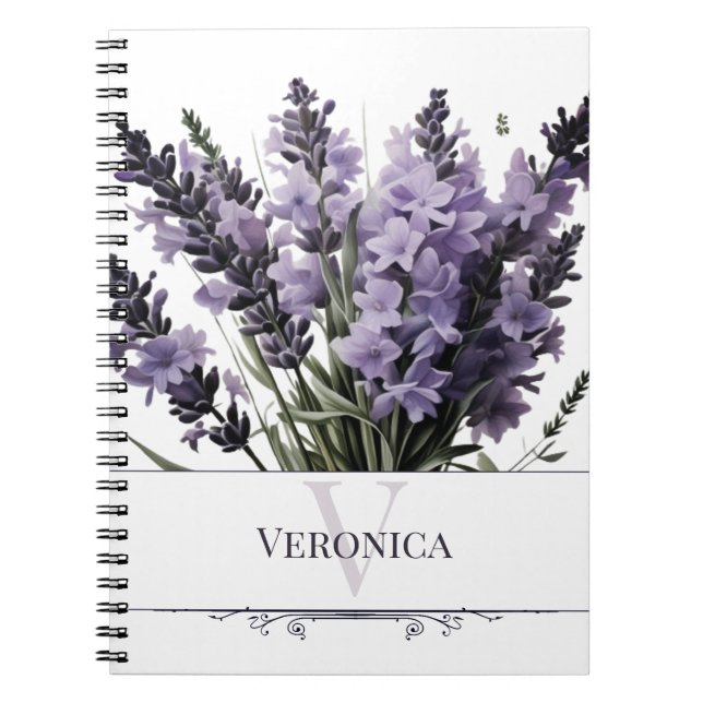Watercolor Lavender Bouquet Personalised Notebook (Front)