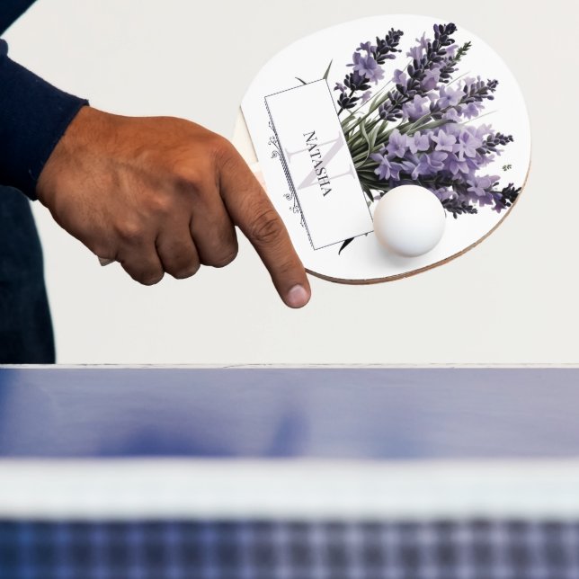 Watercolor Lavender Bouquet Personalised Ping Pong Paddle (Insitu)