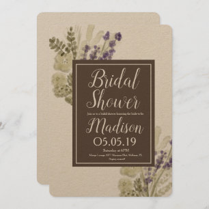 Watercolor Lavender Bouquet Rustic Bridal Shower Invitation