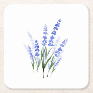 Watercolor Lavender Bouquet Square Paper Coaster