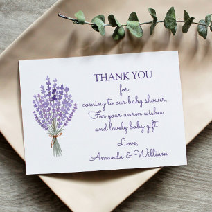 Watercolor Lavender Bouquet Thank You Baby Shower Card