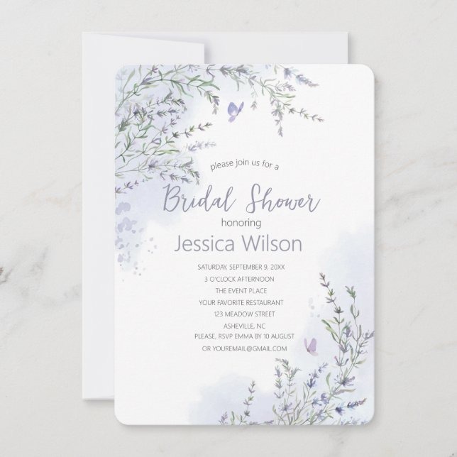 Watercolor Lavender  Bridal Shower Invitation (Front)