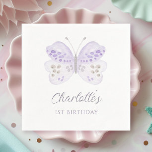 Watercolor Lavender Butterfly 1st Birthday Party Napkin