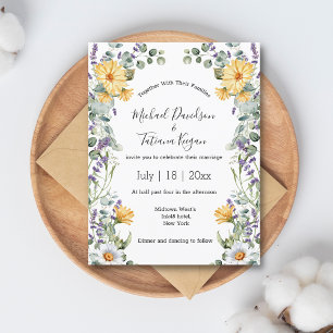 watercolor lavender,daisy,eucalyptus wedding invitation