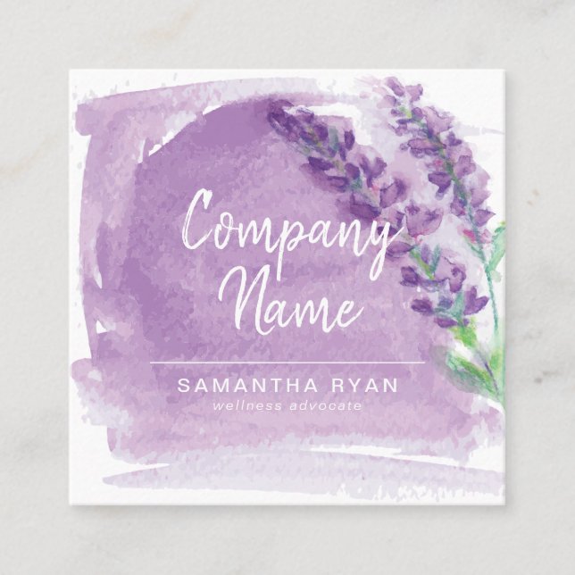 Watercolor Lavender Essential Oils Square Business Card (Front)
