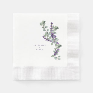 Watercolor Lavender & Eucalyptus Coined Wedding  Napkin