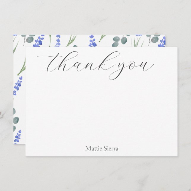 Watercolor Lavender & Eucalyptus Pattern Thank You Card (Front/Back)