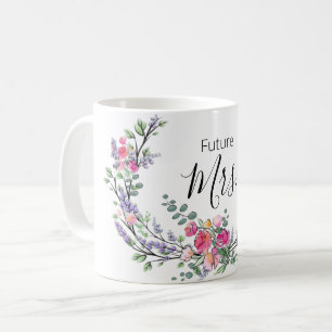 Watercolor lavender eucalyptus Pink Wild Rose Coffee Mug