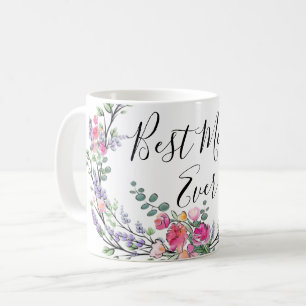 Watercolor lavender eucalyptus Pink Wild Rose Mum Coffee Mug