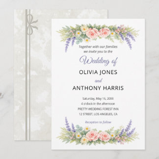 Watercolor Lavender Eucalyptus Rose Wedding Invitation