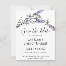 Watercolor Lavender Eucalyptus Save The Date